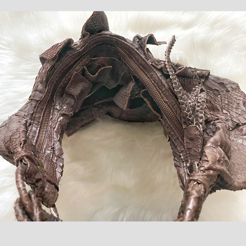 Uzca Snake Python Ruffle Shoulder Handbag - image 5